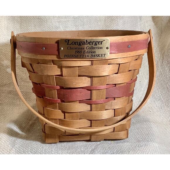 1988 LONGABERGER Christmas Collection red Poinsettia basket initials M E B - Picture 1 of 9